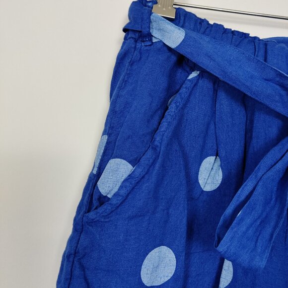 Froccella Women's Shorts One Size Blue Linen Polka Dot Resortwear Lightweight - Picture 4 of 7